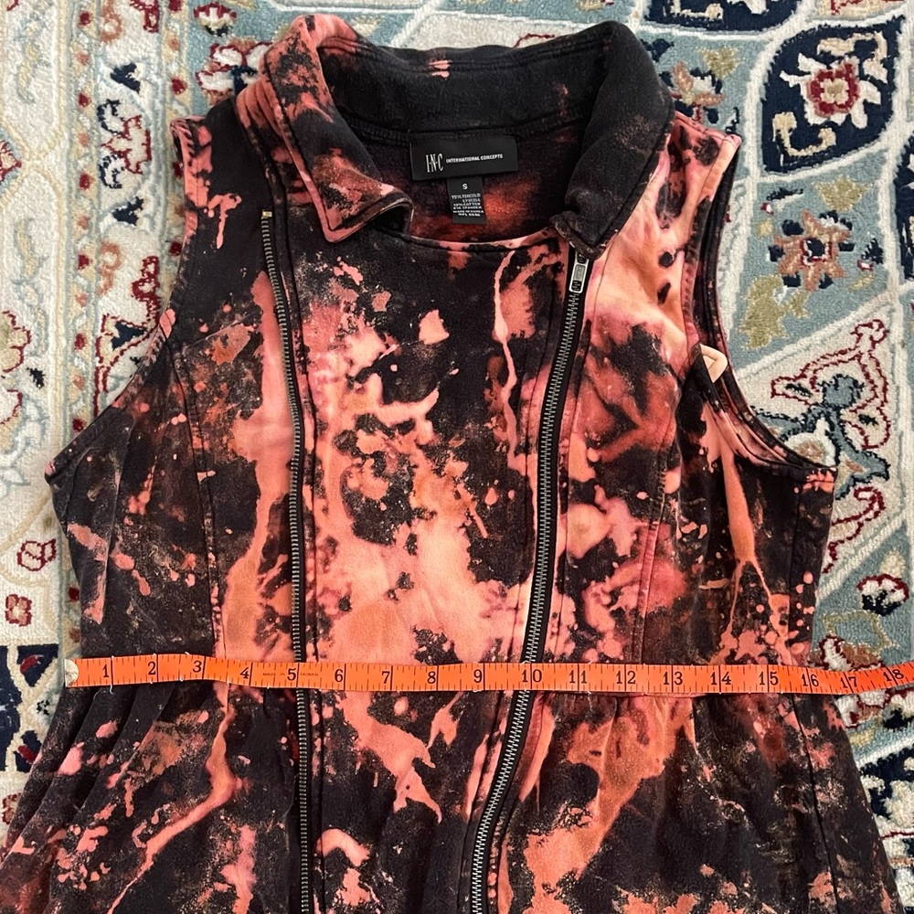 Moto Motorcycle Jacket Vest Bleach Dyed Goth Punk Grunge Upcycle Zippers Edgy S - Picture 11 of 11